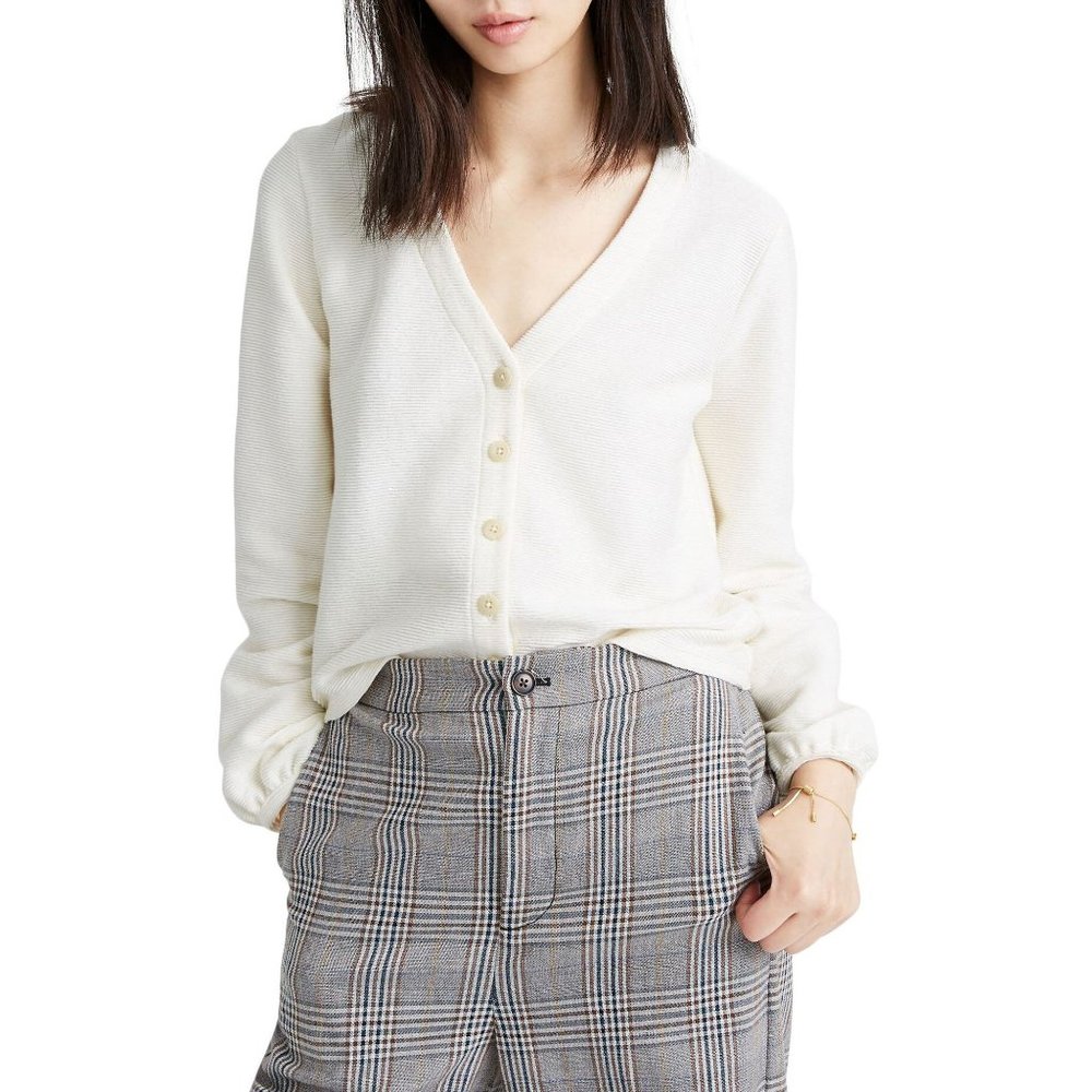 Madewell Texture & Thread Bubble-Sleeve Cardigan in Ivory Small New Nwot Women's